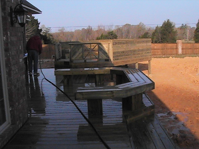 deck and spa area made of preasure treated wood