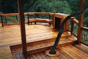cedar deck with rails and benches