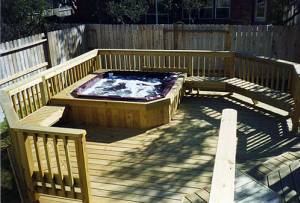custom deck built around hot tub